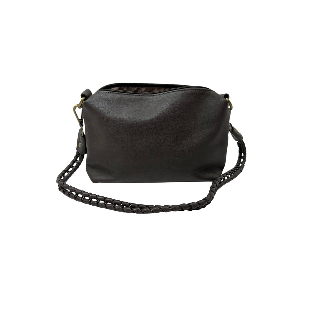 Unbranded Dark Gray Faux Leather Crossbody Bag Woven Strap Top Zip Closure